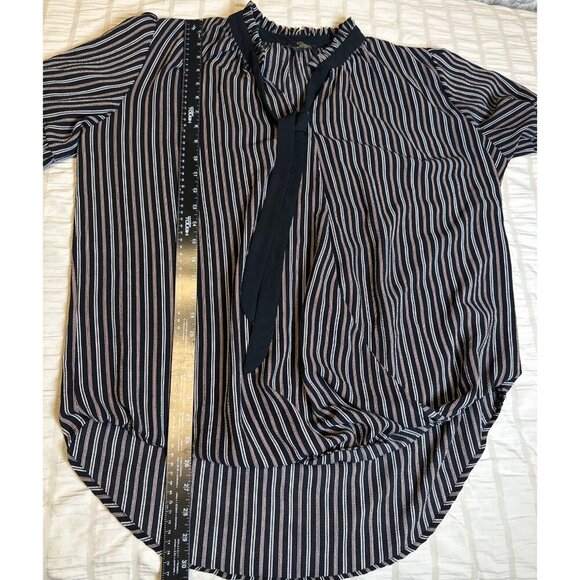 Suzane Betro Black & White Striped Blouse with Ruffled Neck & Sleeves, 1X - Picture 7 of 9